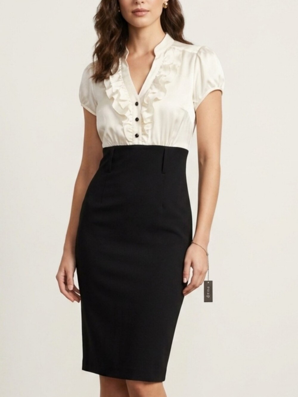 SNAP Y2K Black & White Ruffle Satin Mini Cocktail Party Dress